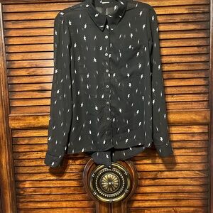 Black and White Lightning Bolt Sheer Button Down Top